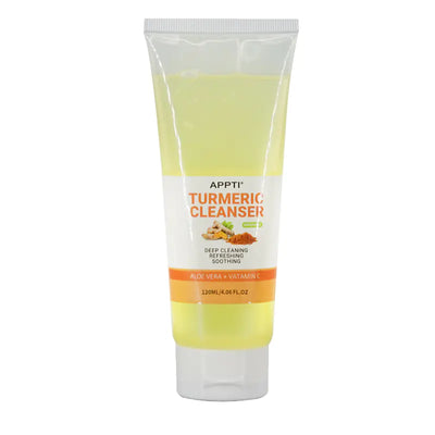 Turmeric Skincare Set featuring APPTI Turmeric Cleanser with aloe vera and vitamin C for deep cleansing and soothing.