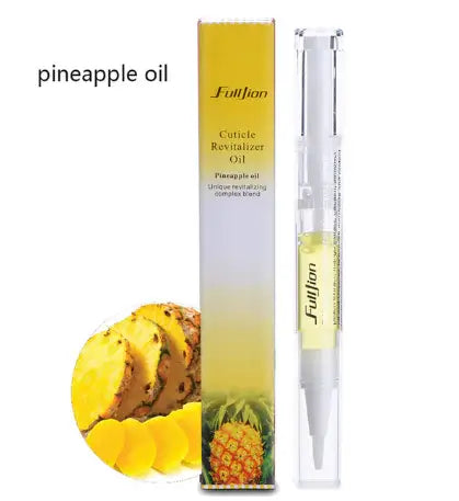Fruit-Scented Nail Care Oil with pineapple oil and revitalizing pen applicator for healthy nails.