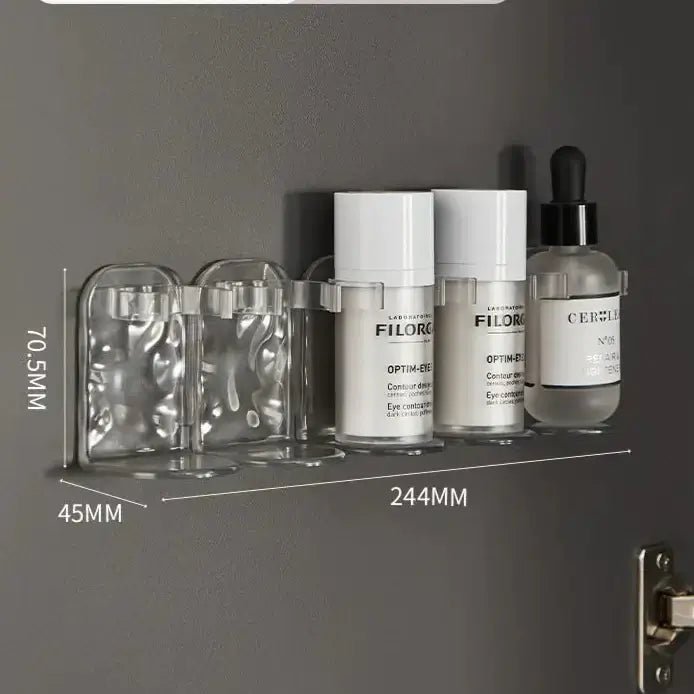 Glacier Pattern Bathroom Organizer for Skincare holding various skincare products on a wall-mounted shelf