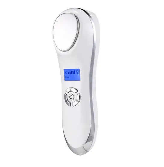 Hot and Cold Vibration Beauty Device for Skincare with temperature controls and sleek design.