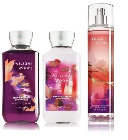 Signature Collection Twilight Woods Bath & Body Works products including shower gel, body lotion, and mist.
