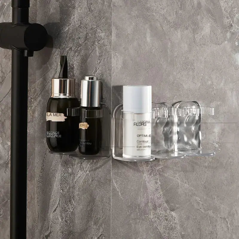 Glacier Pattern Bathroom Organizer for Skincare with skincare bottles on a bathroom wall.