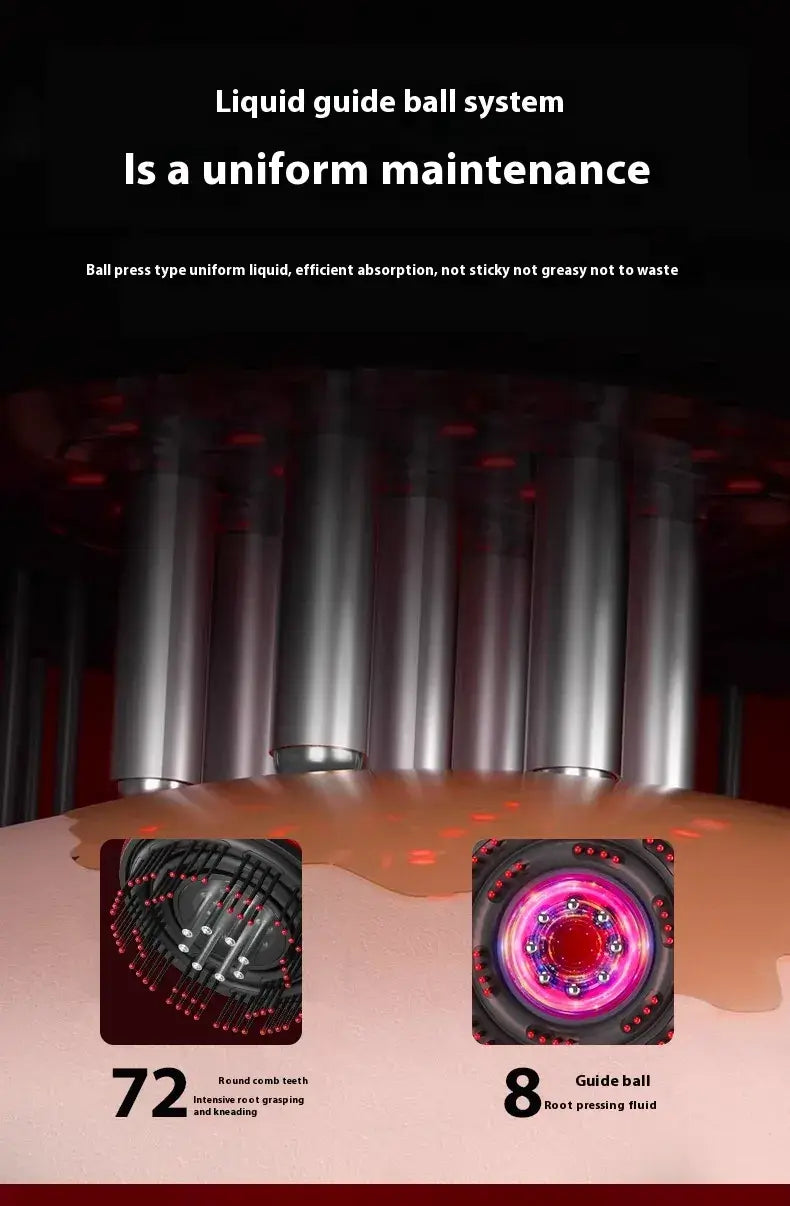Electric Scalp Massage Comb featuring liquid guide ball system for uniform maintenance and efficient liquid absorption.