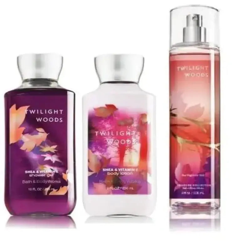 Signature Collection Twilight Woods Bath & Body Works products including shower gel, body lotion, and mist.