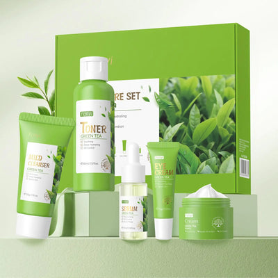 Green Tea Skincare Set 5 Pcs Skincare Gift Set with Cleanser Face Serum Face Cream