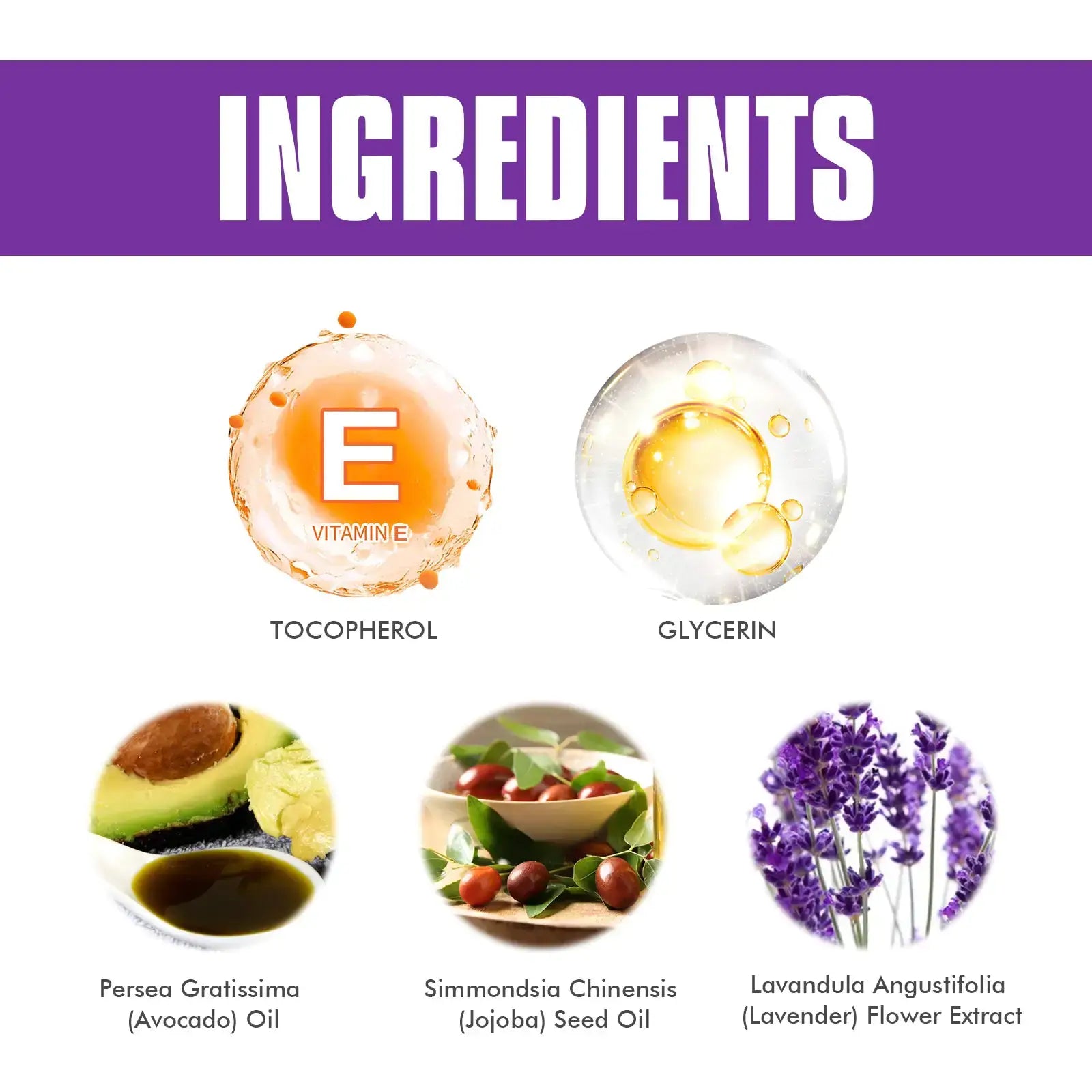 Ingredients for Whole Body Deodorant: Vitamin E, Glycerin, Avocado Oil, Jojoba Seed Oil, Lavender Flower Extract.