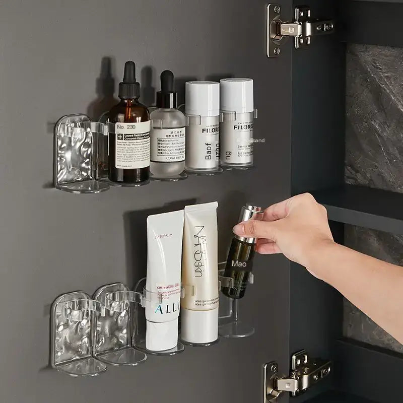 Glacier Pattern Bathroom Organizer for Skincare holding various skincare products on a wall-mounted shelf.