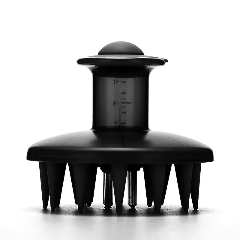 Silicone Scalp Massage Comb for Hair Care & Serum Absorption in black color, showcasing its ergonomic design and silicone bristles.