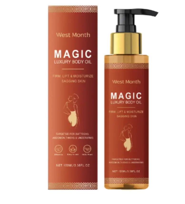 Magic Body Oil - Firm, lift, and moisturize sagging skin in elegant packaging for luxurious skincare.